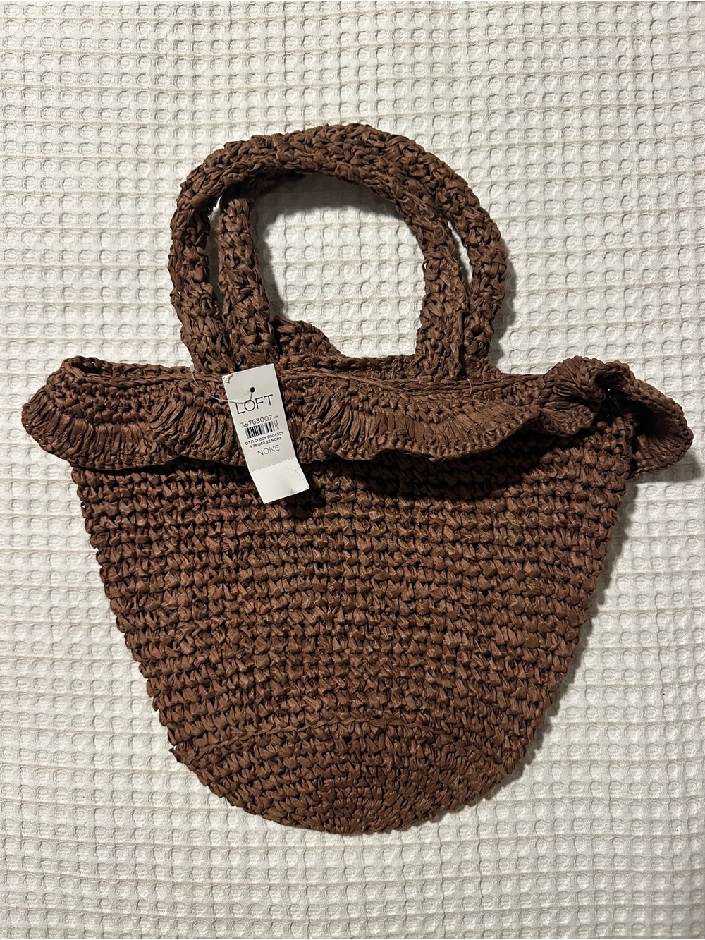 LOFT Chocolate Brown Crochet Straw Tote